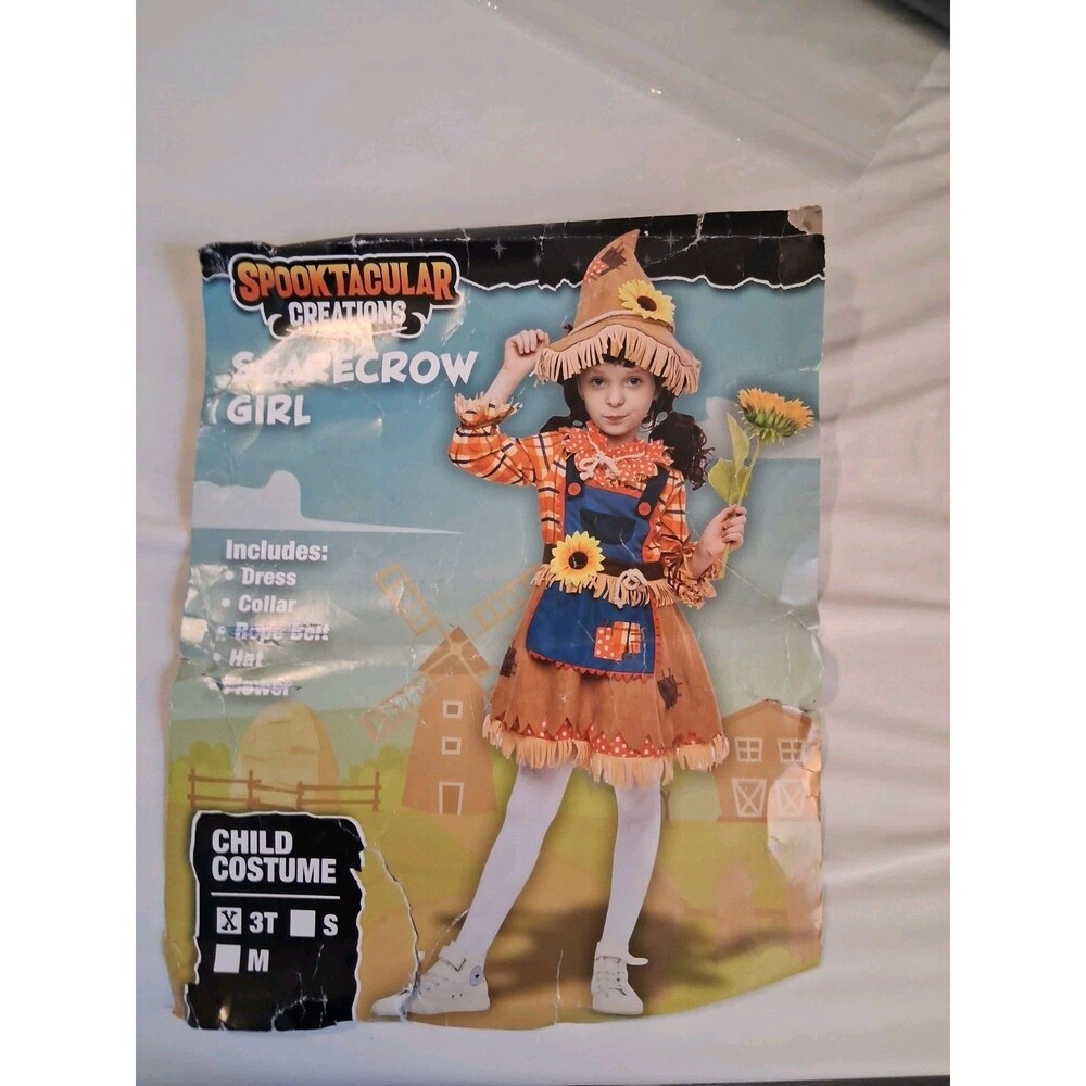 Scarecrow Girl Halloween Costume 3T Dress Collar Hat Spooktacular Creations
